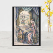 Lady of Shalott Zeichnend Grußkarte Karte (Gelbe Blume)