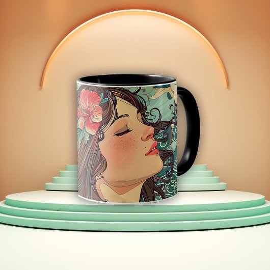 Lady of the Hibiscus Art Nouveau Tasse