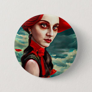 Lady of the Poppy Blume Fantasy Original Art Button