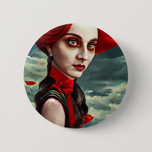 Lady of the Poppy Blume Fantasy Original Art Button (Vorderseite)