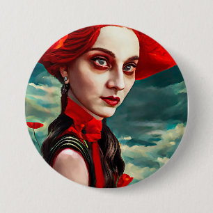 Lady of the Poppy Blume Fantasy Original Art Button