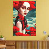 Lady of the Poppy Blume Fantasy Original Art Leinwanddruck (Insitu (Wohnzimmer))
