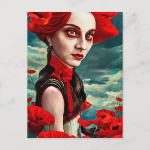 Lady of the Poppy Blume Fantasy Original Art Postkarte