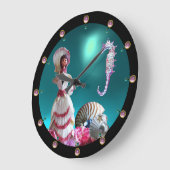 LADY OF THE SAASHELLS, SEEPFERD UND PINK BLUE GEMS GROßE WANDUHR (Winkel)