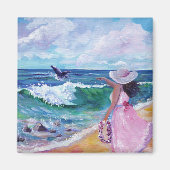 Lady on Beach mit Humpback Whale Magnet (Vorne)