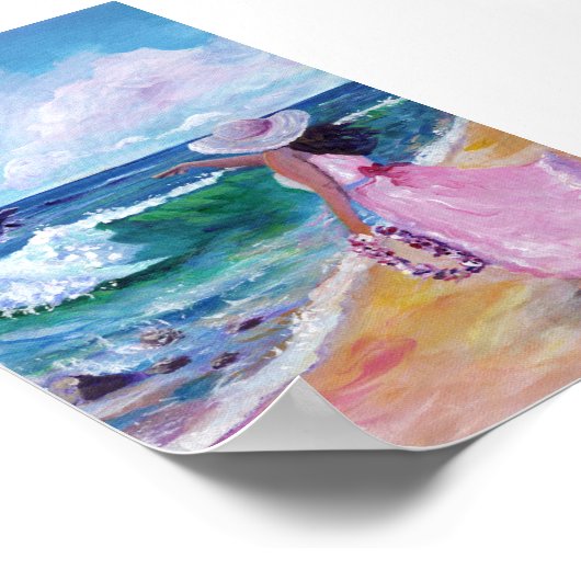 Lady on Beach mit Whale Poster (Ecke)