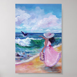 Lady on Beach mit Whale Poster