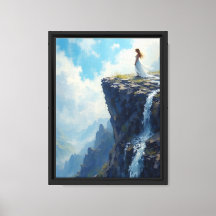 Lady on Cliff with Falls