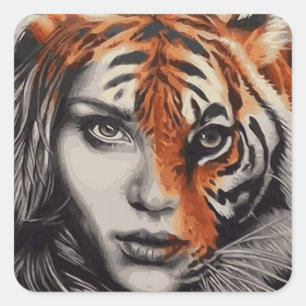 Lady or the Tiger - Frank Stockton Quadratischer Aufkleber