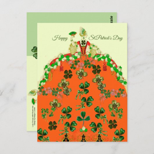 LADY ORANGE AND KLEEBLATTS St. Patricks Day Fashio Postkarte (Vorne/Hinten)
