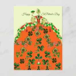 LADY ORANGE AND KLEEBLATTS St. Patricks Day Fashio Postkarte