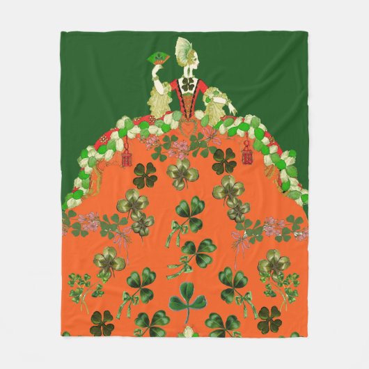 LADY ORANGE AND KLEEBLATTS St. Patricks Day Green Fleecedecke (Vorderseite)