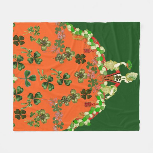 LADY ORANGE AND KLEEBLATTS St. Patricks Day Green Fleecedecke (Vorderseite (Horizontal))