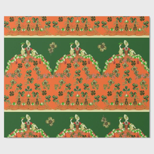 LADY ORANGE AND KLEEBLATTS St. Patricks Day Green Geschenkpapier (Flach)