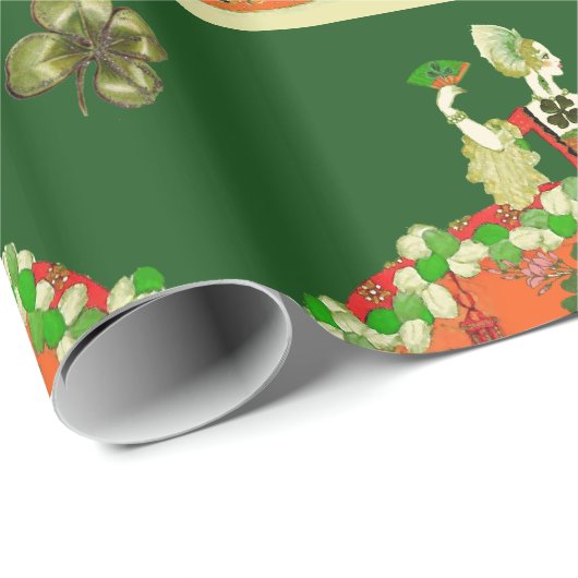 LADY ORANGE AND KLEEBLATTS St. Patricks Day Green Geschenkpapier (Rolleneckpunkt)