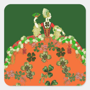 LADY ORANGE AND KLEEBLATTS St. Patricks Day Green Quadratischer Aufkleber