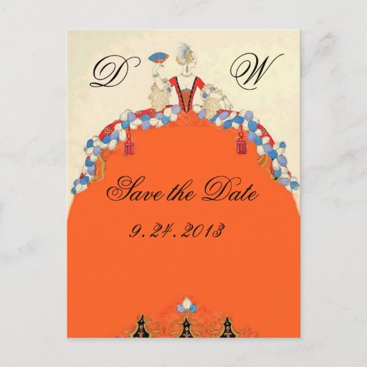 LADY ORANGE / BREITPARTEI SAVE THE DATE MONOGRAM ANKÜNDIGUNGSPOSTKARTE (Vorderseite)