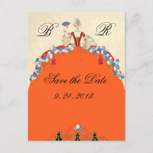 LADY ORANGE / BREITPARTEI SAVE THE DATE MONOGRAM ANKÜNDIGUNGSPOSTKARTE