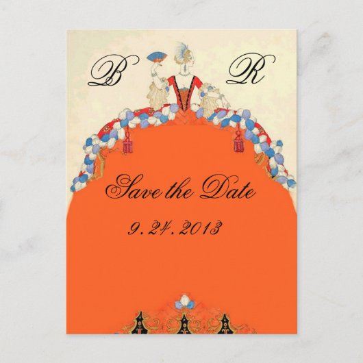LADY ORANGE / BREITPARTEI SAVE THE DATE MONOGRAM ANKÜNDIGUNGSPOSTKARTE (Vorderseite)