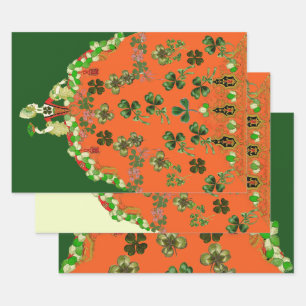 LADY ORANGE UND KLEE St. Patricks Day Grün Geschenkpapier Set