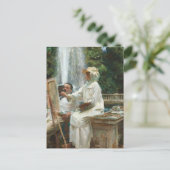 Lady Painting neben einem Wasserfall Postkarte (Stehend Vorderseite)