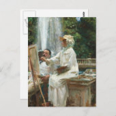 Lady Painting neben einem Wasserfall Postkarte (Vorne/Hinten)