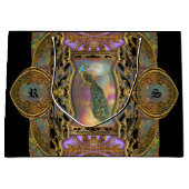 Lady Peacock Monogram Black Elegant Große Geschenktüte (Vorderseite)
