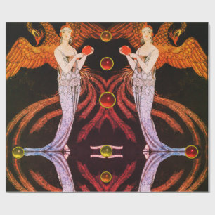 LADY PHOENIX ART DECO SCHÖNHEIT FASHION Orange Bla Geschenkpapier
