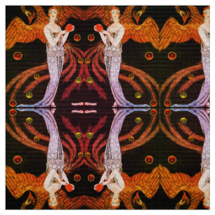 LADY PHOENIX ART DECO SCHÖNHEIT FASHION Orange Bla Stoff