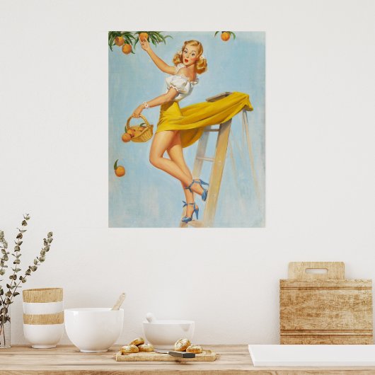 Lady Picking Peaches Pinup Poster (Küche)