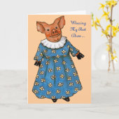 Lady Pig: Mein bestes Kleid tragen: Geburtstag Karte (Gelbe Blume)