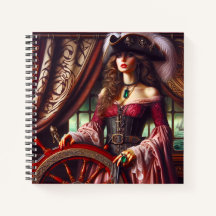 Lady Pirate at the Helm Vintage Nautical Adventure