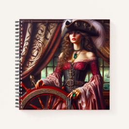 Lady Pirate at the Helm Vintage Nautical Adventure Notizblock
