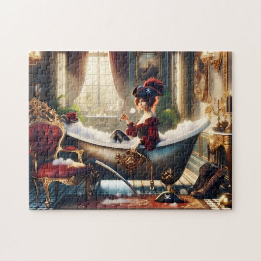 Lady Pirate Bathtub Victorian Nautical Bath Decor Puzzle (Horizontal)