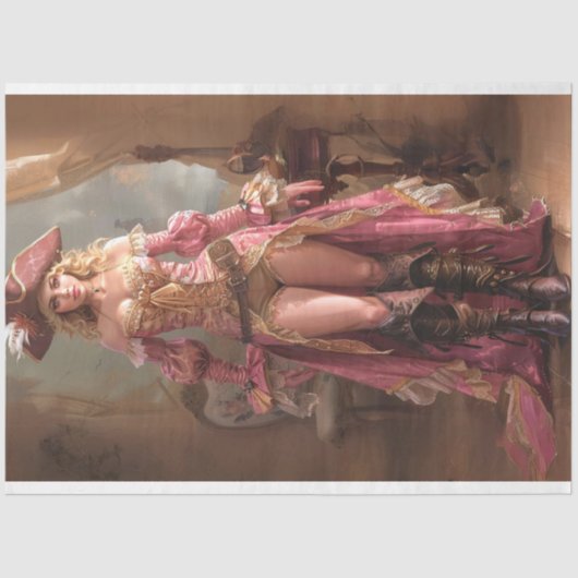 Lady Pirate in Pink Rose Rider Decoupage Seidenpapier (Vorderseite)