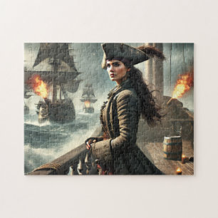 Lady Piratin Nautical Kriegs Ozean Schiff Szene Puzzle