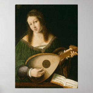 Lady Playing a Lute Poster