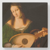 Lady Playing Lute Fine Art Malerei Stone Untersetz Steinuntersetzer (Vorderseite)