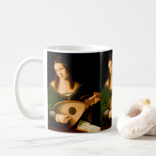 Lady Playing Lute Frische Kunst Malerei Kaffeetasse (Mit Donut)