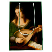 Lady Playing Lute Frische Kunst Malerei Mittlere Geschenktüte (Rückseite)