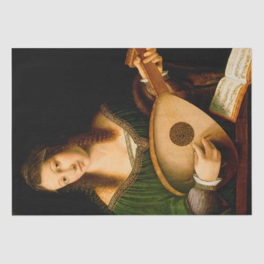 Lady Playing Lute Frische Kunst Malerei Seidenpapier (Vorderseite)