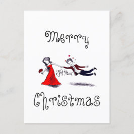 Lady Pulling Husband Funny Wedding Feiertagspostkarte