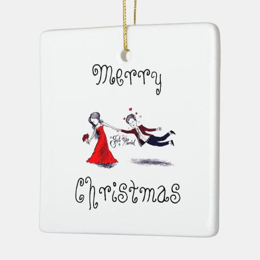 Lady Pulling Husband Funny Wedding Keramikornament (Links)