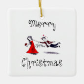 Lady Pulling Husband Funny Wedding Keramikornament (Vorderseite)