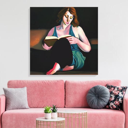 Lady Reading a Book Just Chilling Leinwanddruck (Insitu (Wohnzimmer))