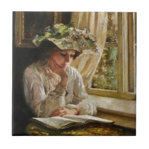 Lady Reading by Window Fliese