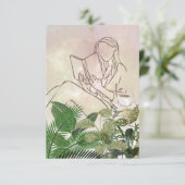 Lady Reading mit Pflanze und Kaffeekarte Dankeskarte (Stehend Vorderseite)