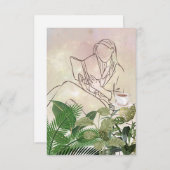 Lady Reading mit Pflanze und Kaffeekarte Dankeskarte (Vorne/Hinten)