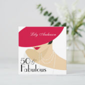 Lady Red hat elegante Perlen 50 & Fabulous Einladung (Stehend Vorderseite)