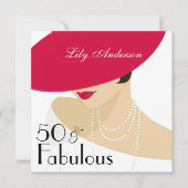 Lady Red hat elegante Perlen 50 & Fabulous Einladung (Vorderseite)